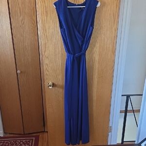 Sleeveless Royal Blue Wrap Jumpsuit with Waist Tie